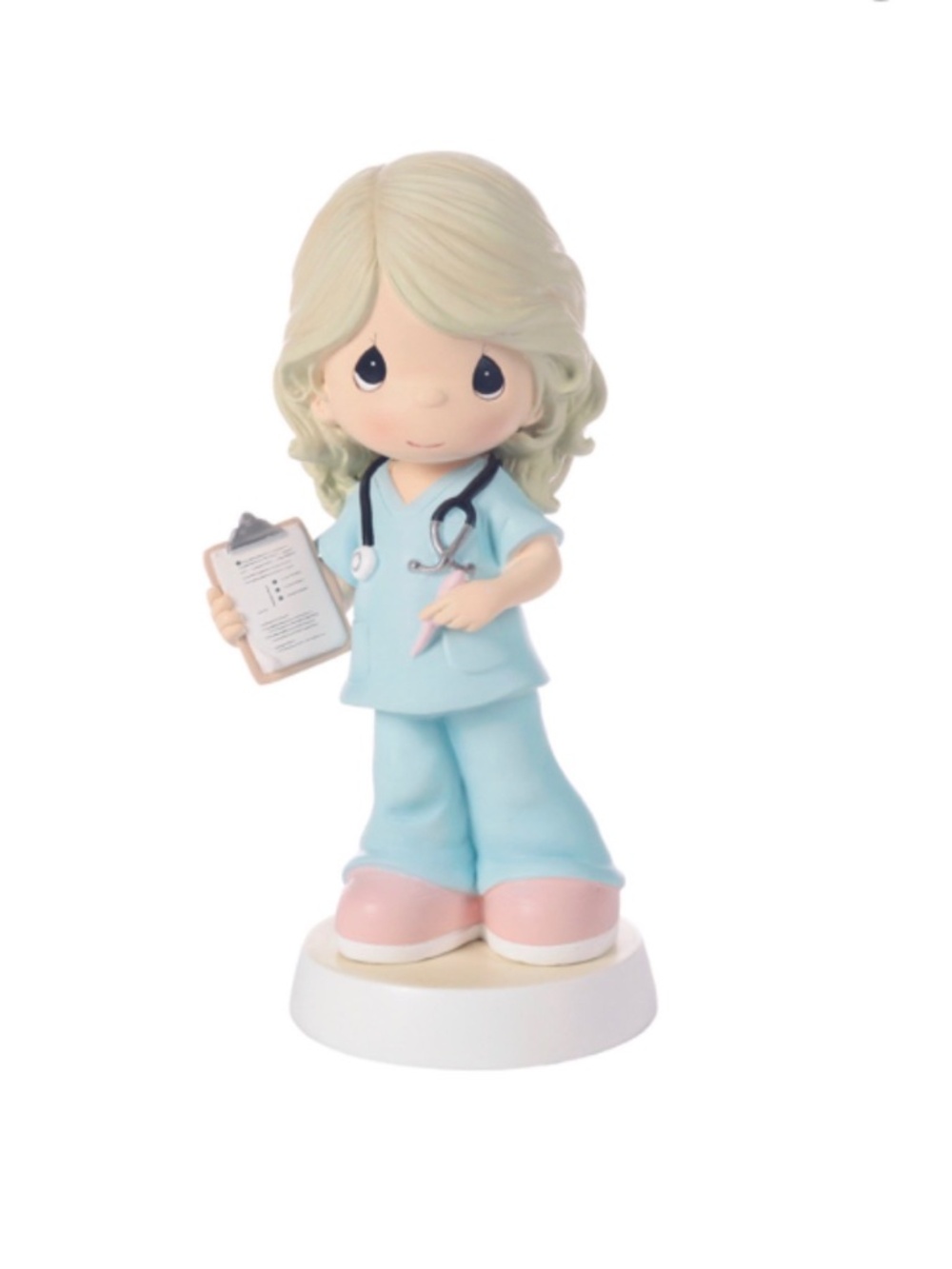 Precious Moments Porcelain Figurine Nurse in Blue Scrubs Holding Clipboard